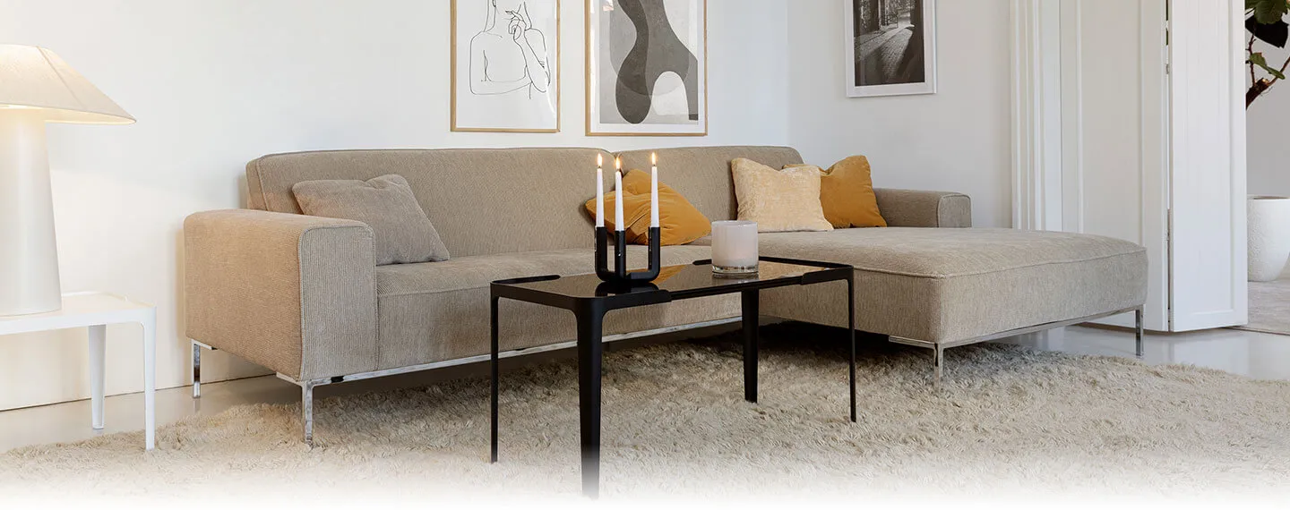 sofa, couch, living room, beige, rug, sofa, sectional, Wohnzimmer, Couchtisch, Kerzen, 