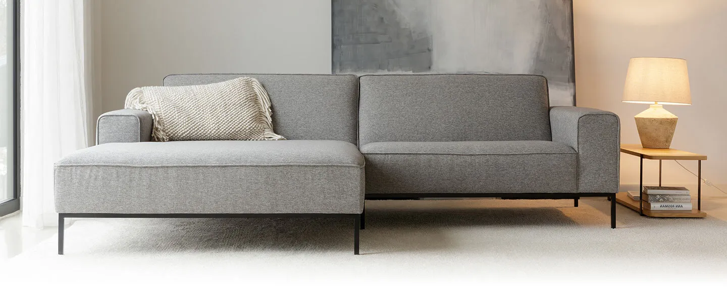 Sofa, Wohnzimmer, Sofa-Eckmodell, Grau, Beistelltisch, Sofa, Wohnsofa, Grau, Stoff, Beinmetal, 